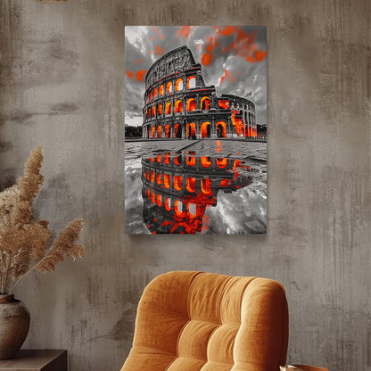 Dramatic Red Colosseum Reflection Canvas Print ArtLexy 1 Panel 16"x24" inches 