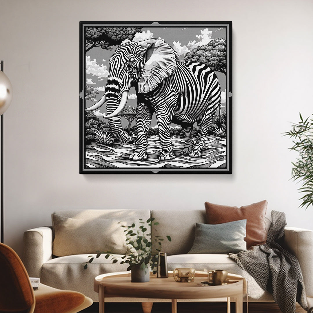 Striped Elephant in Monochrome Canvas Print ArtLexy   