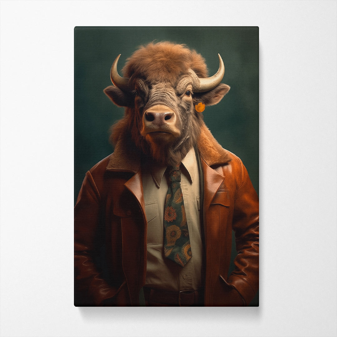 Gentleman Bison in Leather Jacket Canvas Print ArtLexy   