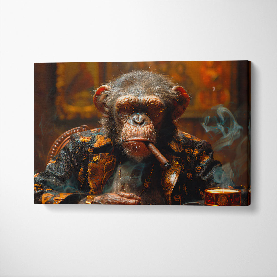 Contemplative Chimpanzee in Luxurious Attire Canvas Print ArtLexy   