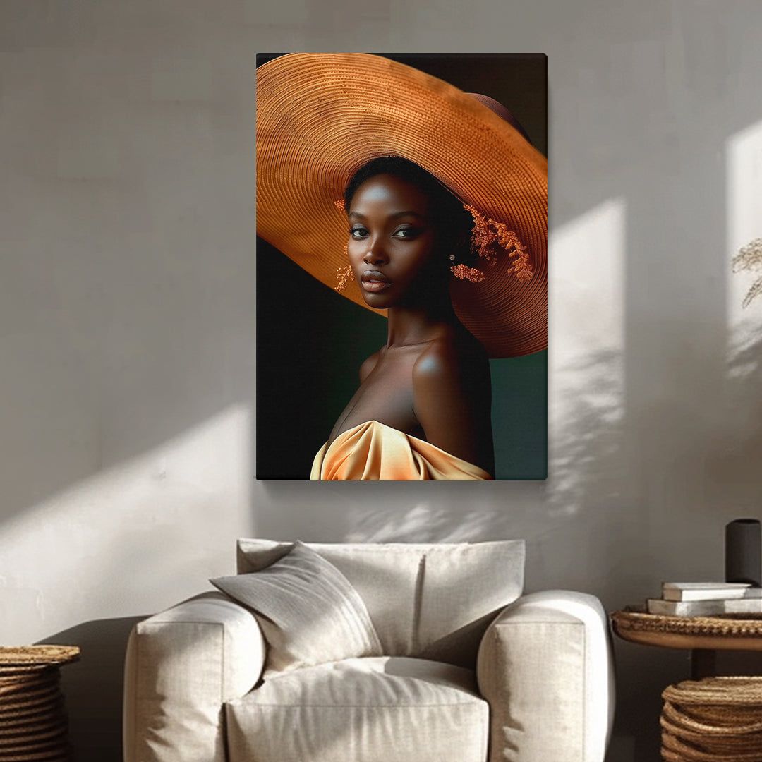 Chic Woman with Wide-Brimmed Hat Portrait Canvas Print ArtLexy   