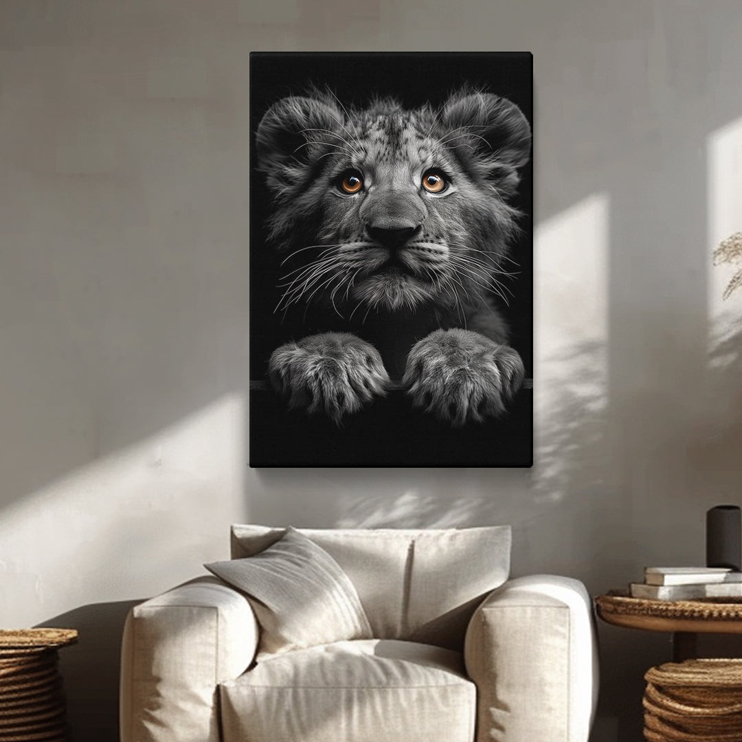 Charming Lion Cub Monochrome Canvas Print ArtLexy   