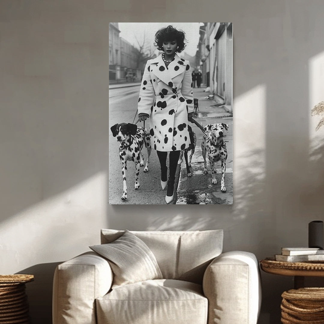 Chic Woman with Dalmatians Canvas Print ArtLexy   