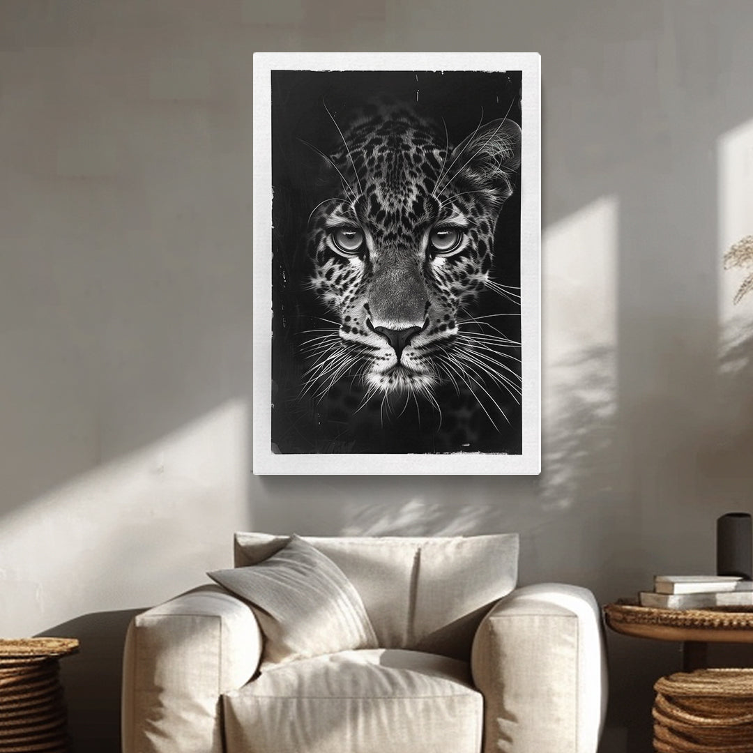 Intense Leopard Gaze in Black Canvas Print ArtLexy 1 Panel 16"x24" inches 