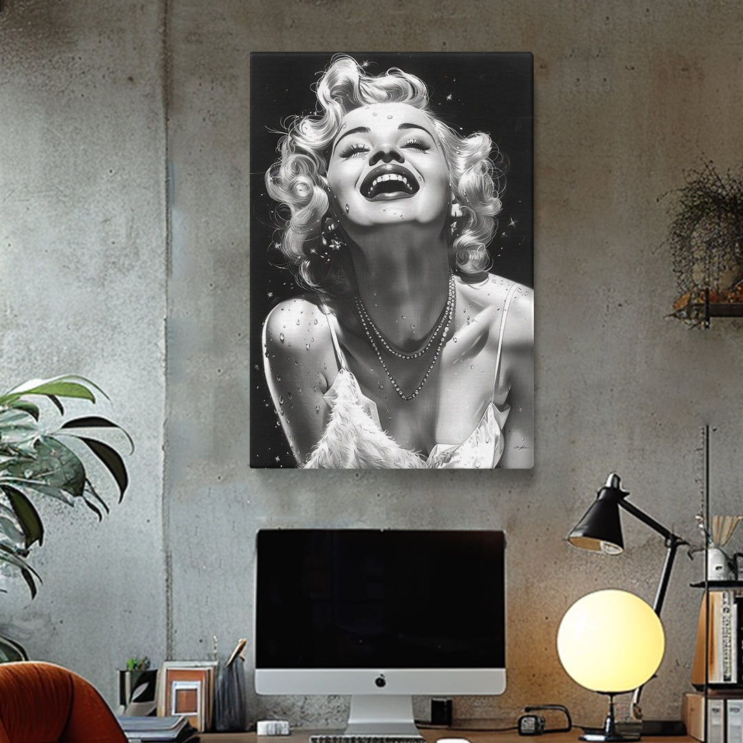 Black and White Portrait of a Charming Laughing Woman Canvas Print ArtLexy 1 Panel 16"x24" inches 