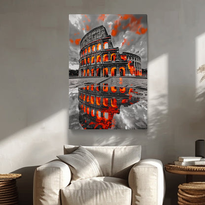 Dramatic Red Colosseum Reflection Canvas Print ArtLexy   