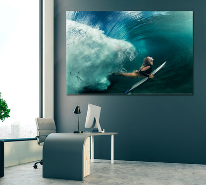 Surfer Girl Underwater Canvas Print ArtLexy 1 Panel 24"x16" inches 