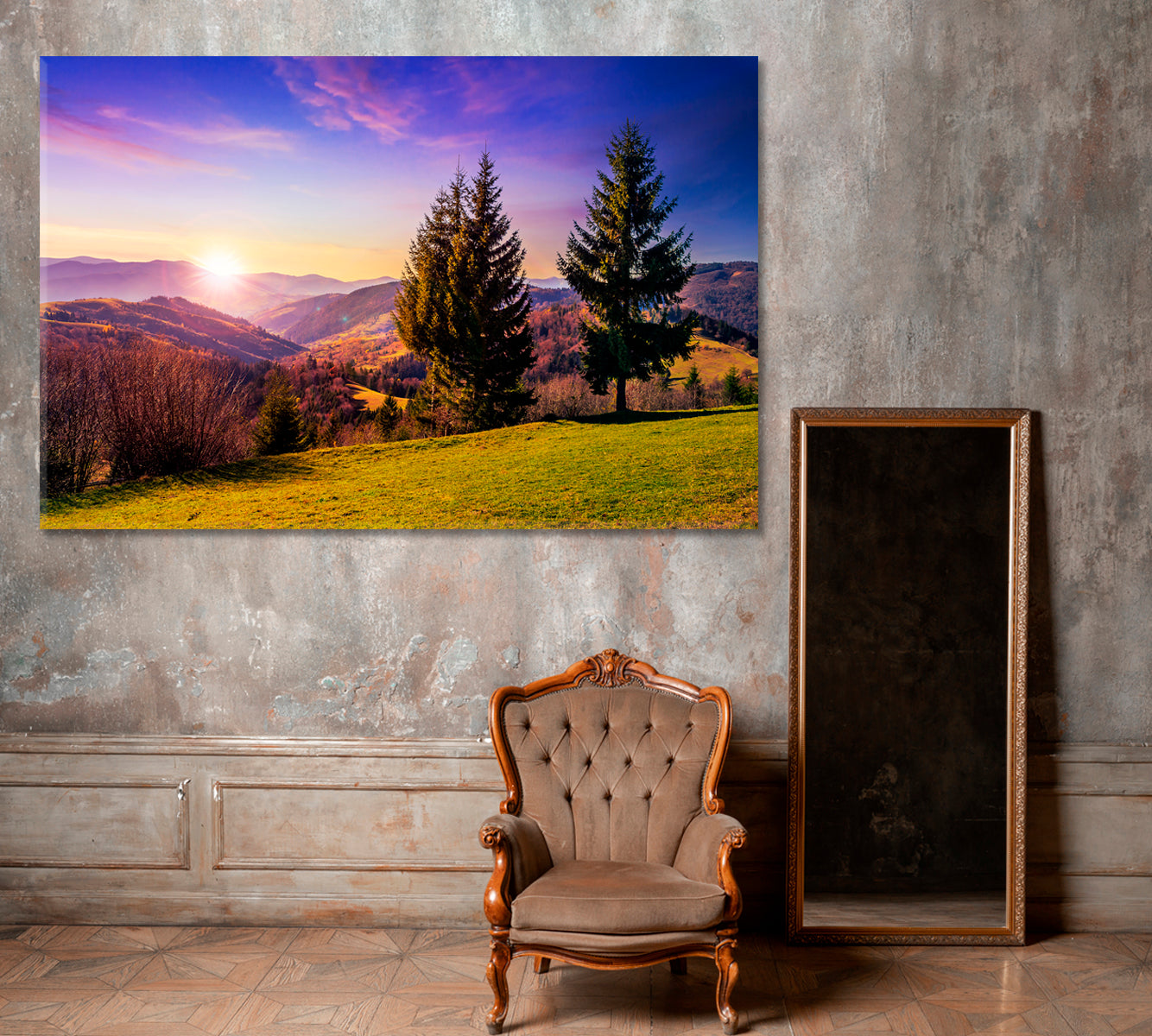 Autumn Forest On Hillside Canvas Print ArtLexy 1 Panel 24"x16" inches 