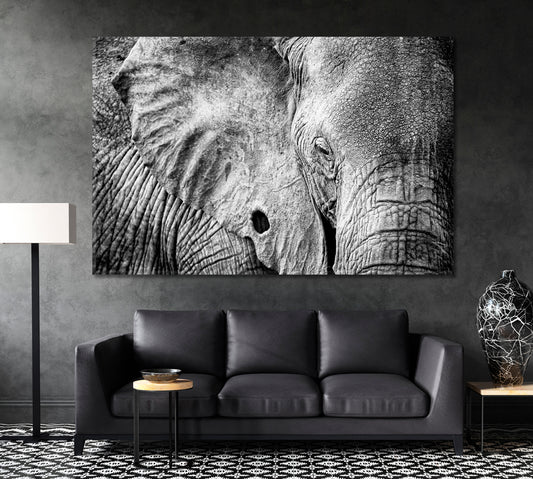 African Elephant in Black and White Canvas Print ArtLexy 1 Panel 24"x16" inches 