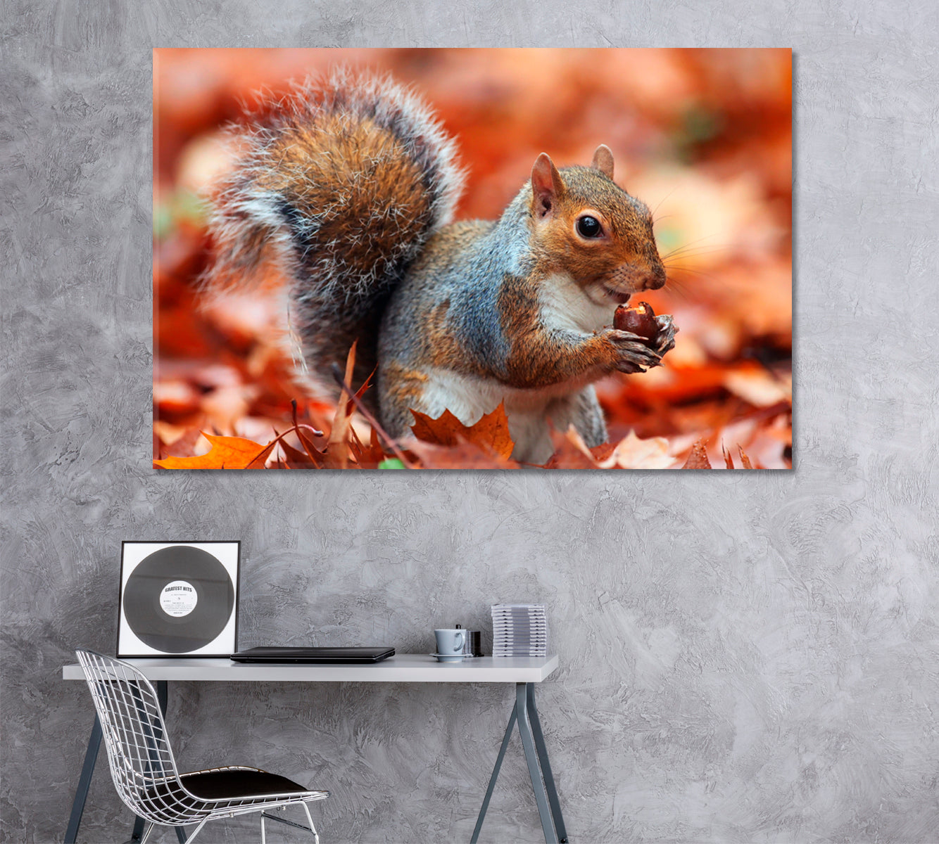Squirrel with Acorn in Autumn Leaves Canvas Print ArtLexy   
