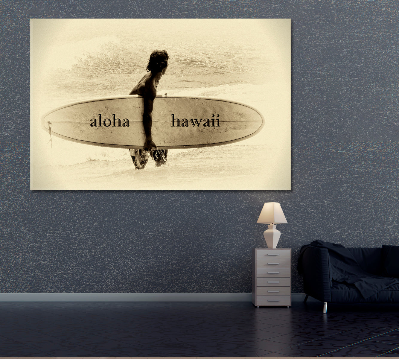 Surfer with Longboard Standing in Ocean Canvas Print ArtLexy 1 Panel 24"x16" inches 