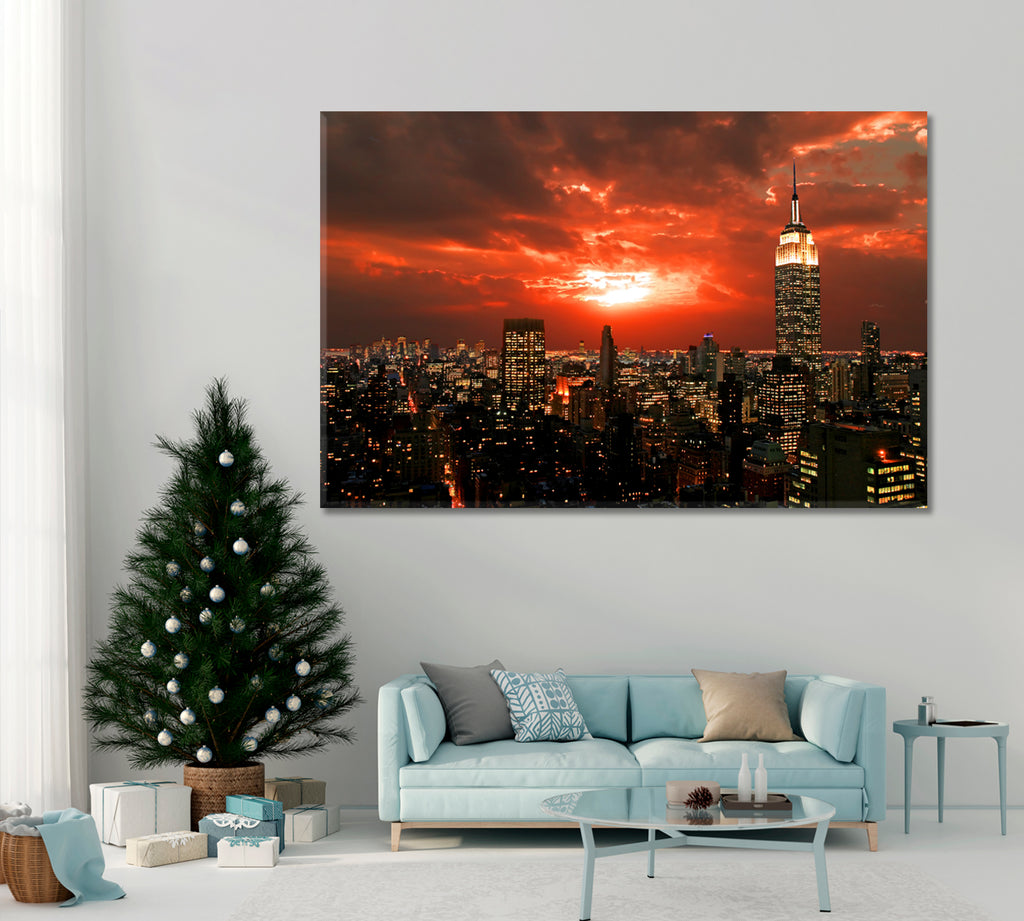 New York City Skyline at Dark Canvas Print ArtLexy 1 Panel 24"x16" inches 
