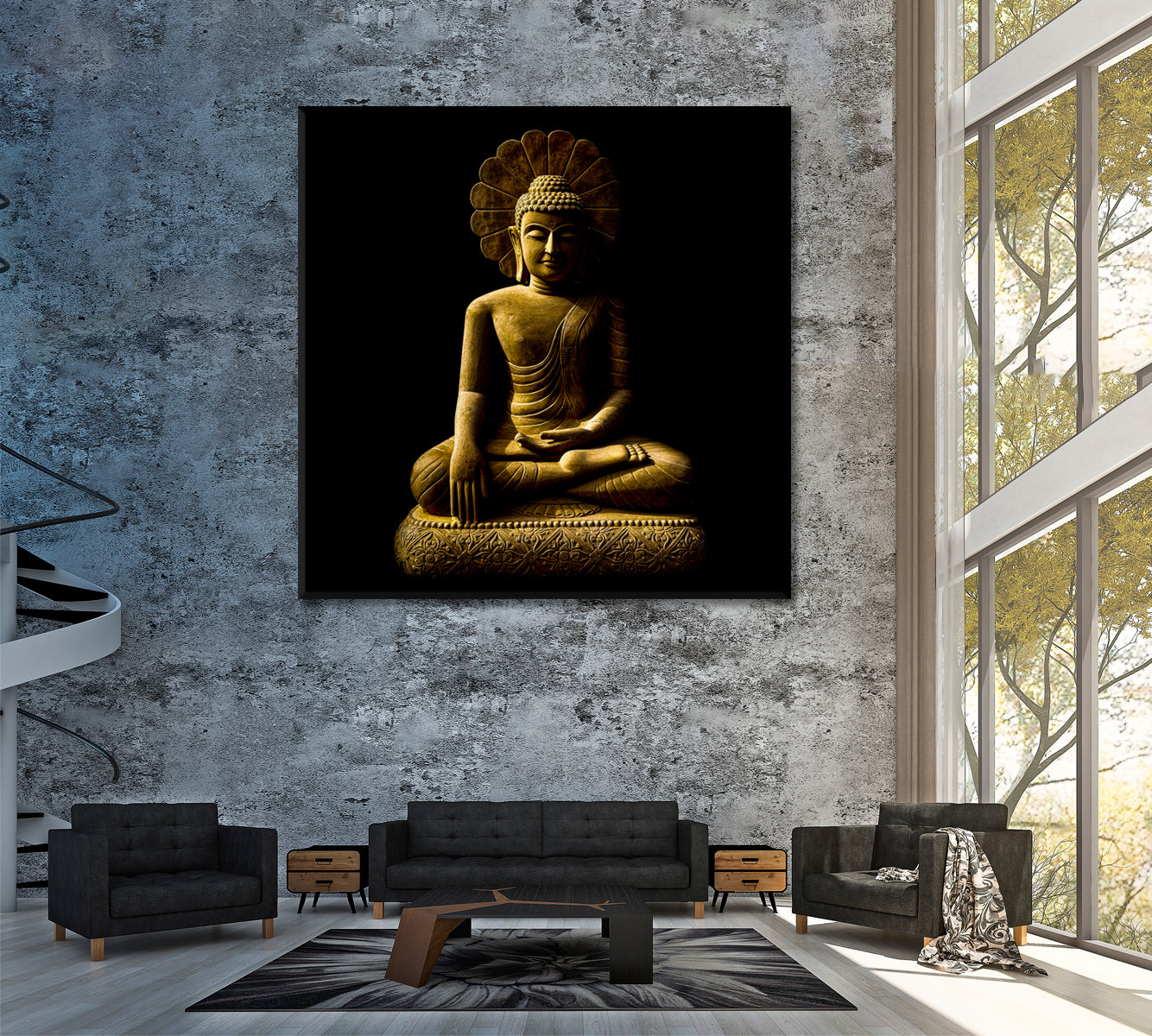 Statue of Meditating Buddha Canvas Print ArtLexy 1 Panel 12"x12" inches 