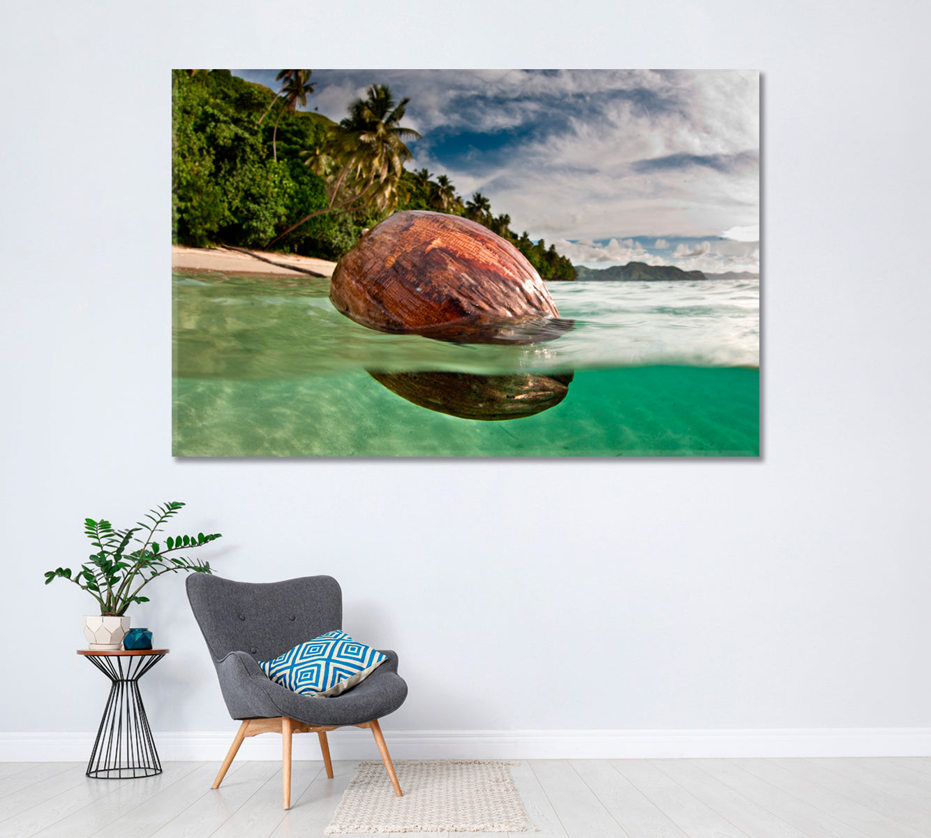 Coconut in Ocean near Beach Kadavu Island Fiji Canvas Print ArtLexy 1 Panel 24"x16" inches 