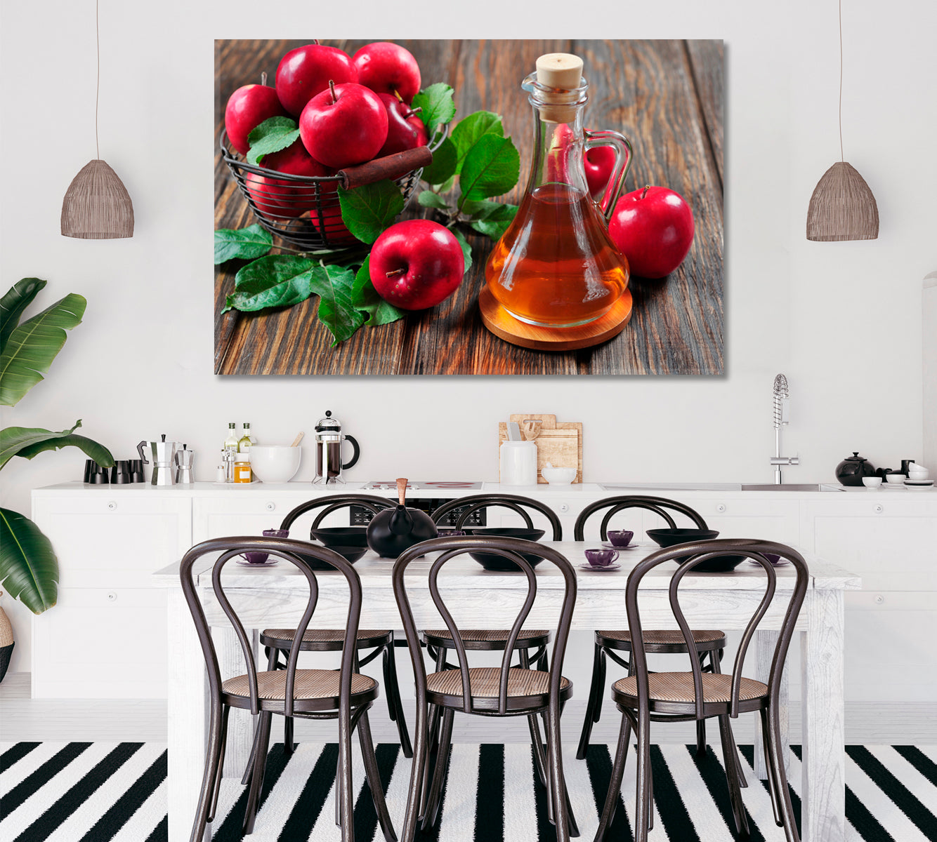 Apple Cider Vinegar and Basket with Apples Canvas Print ArtLexy 1 Panel 24"x16" inches 