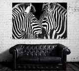Two Zebras in Black and White Canvas Print ArtLexy 1 Panel 24"x16" inches 