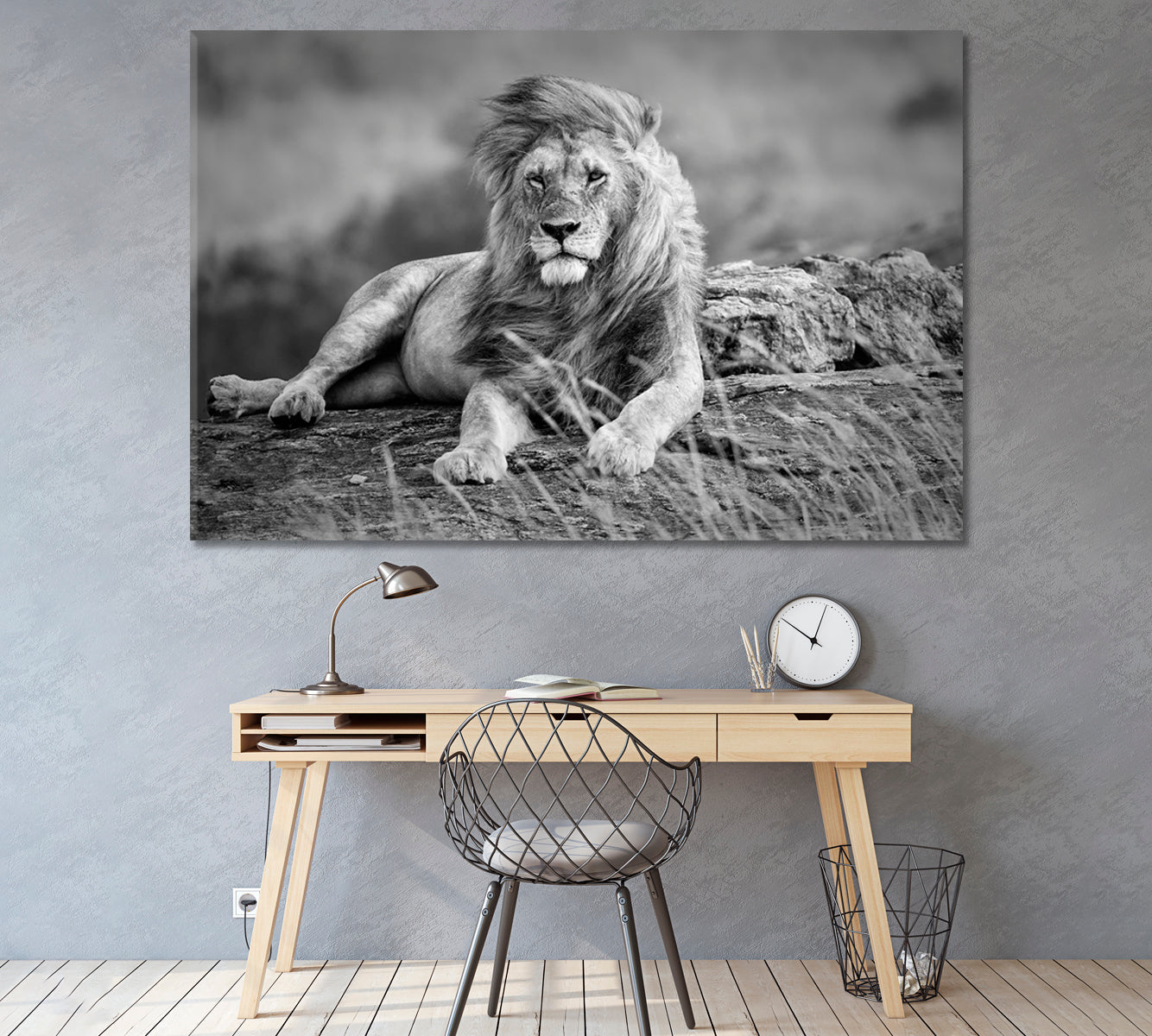 Mighty Lion in African Savanna Kenya Canvas Print ArtLexy 1 Panel 24"x16" inches 