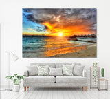 Beautiful Sunset over Indian Ocean Maldives Canvas Print ArtLexy 1 Panel 24"x16" inches 
