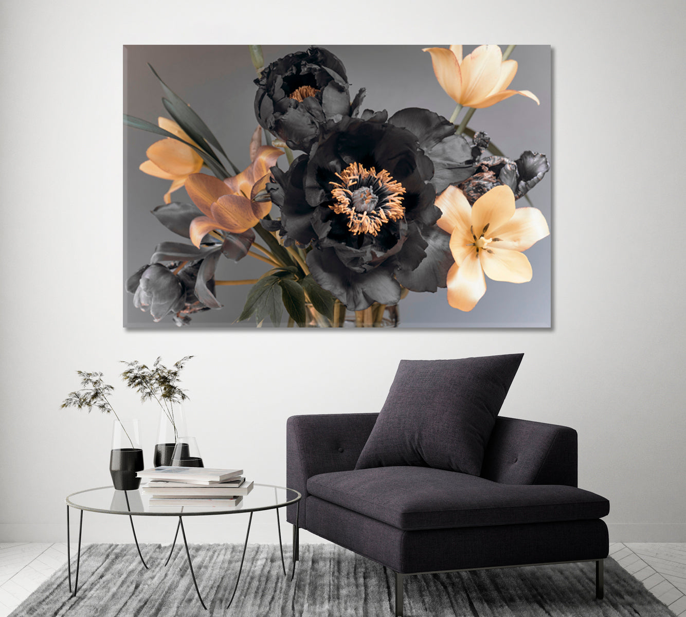 Luxury Peonies and Tulips Canvas Print ArtLexy 1 Panel 24"x16" inches 