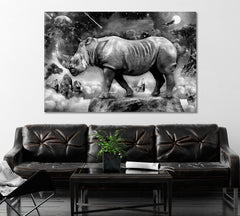 Rhinoceros in Fantasy World Canvas Print ArtLexy 1 Panel 24"x16" inches 