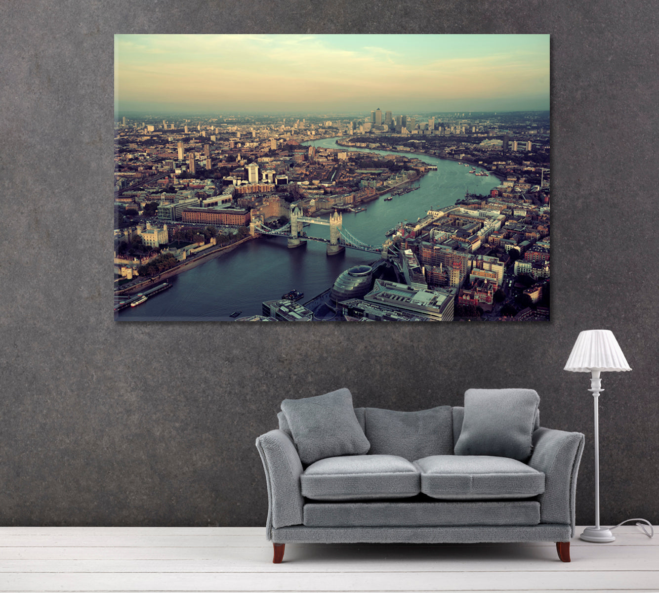 London Skyline with Thames River Canvas Print ArtLexy 1 Panel 24"x16" inches 