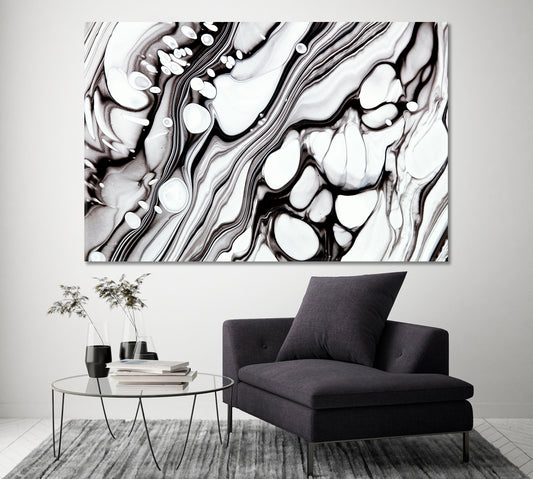 Black and White Marble Waves Canvas Print ArtLexy 1 Panel 24"x16" inches 