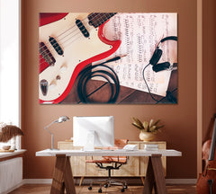 Electric Guitar with Notes and Headphones Canvas Print ArtLexy 1 Panel 24"x16" inches 
