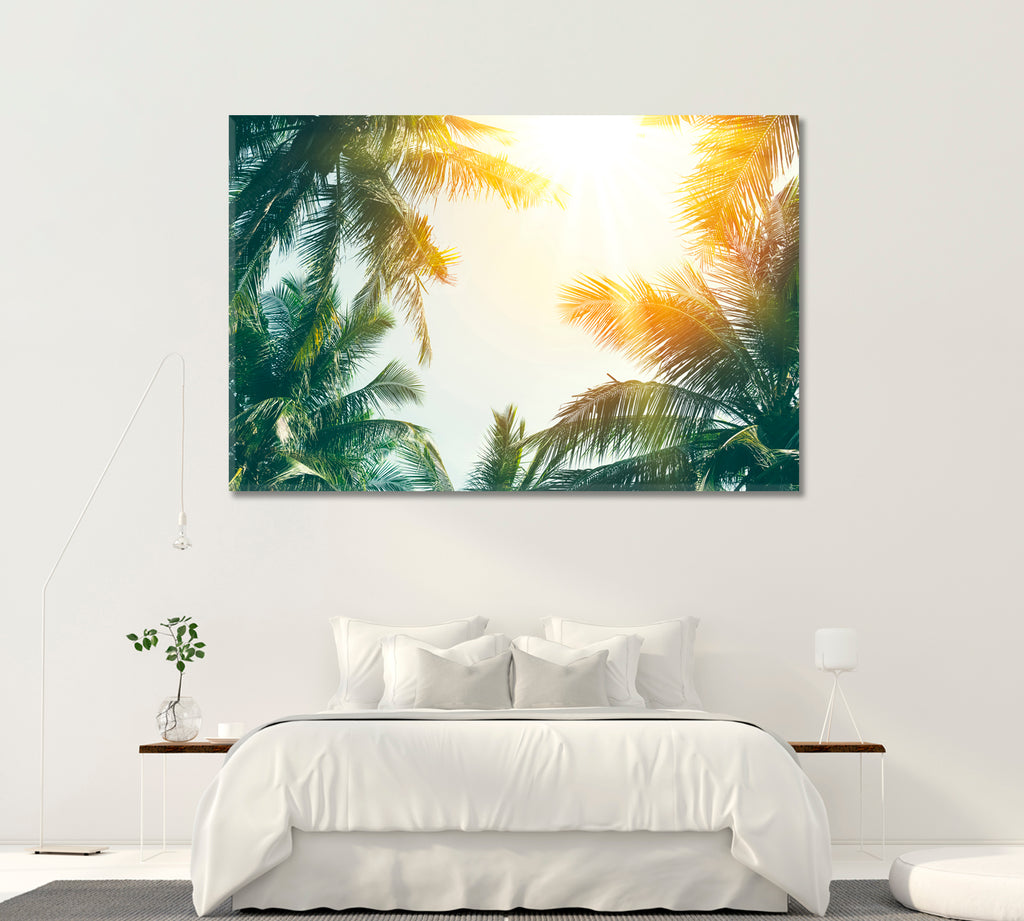 Tropical Palm Tree with Sun Light Canvas Print ArtLexy 1 Panel 24"x16" inches 