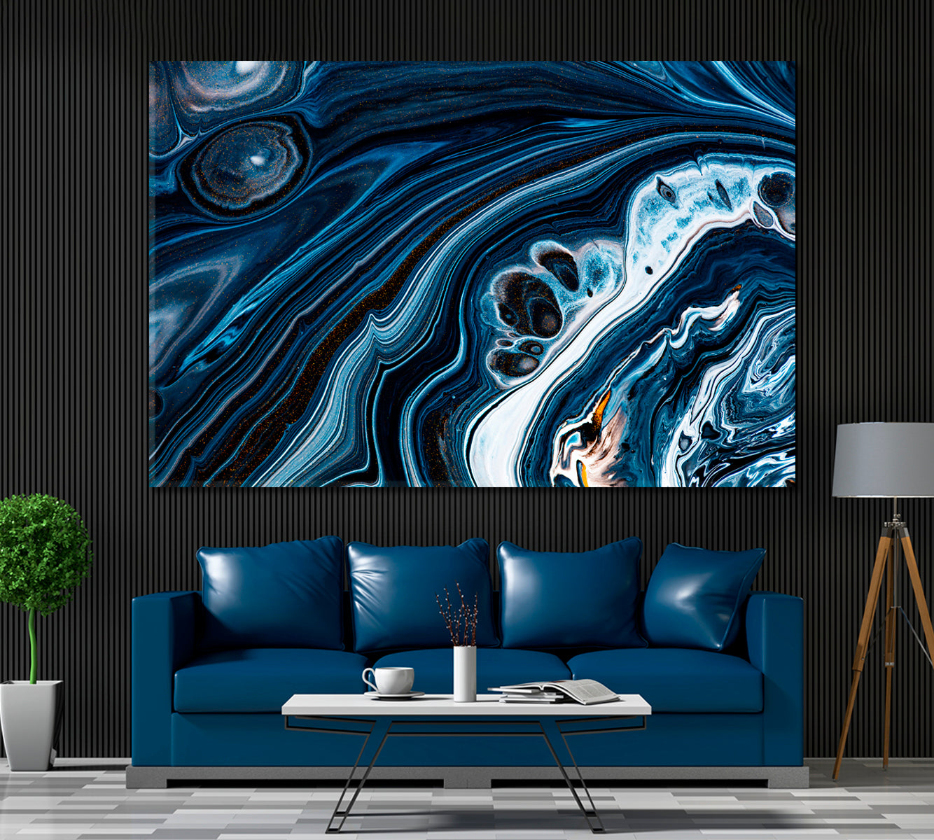 Abstract Blue Fluid Marble Canvas Print ArtLexy 1 Panel 24"x16" inches 