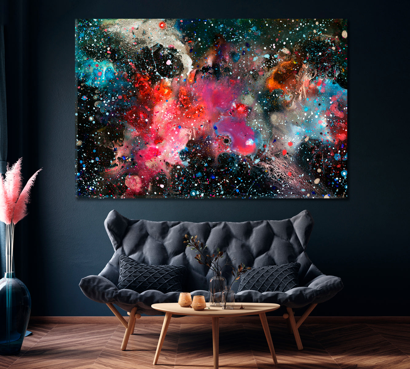 Abstract Colorful Space And Stars Canvas Print ArtLexy 1 Panel 24"x16" inches 