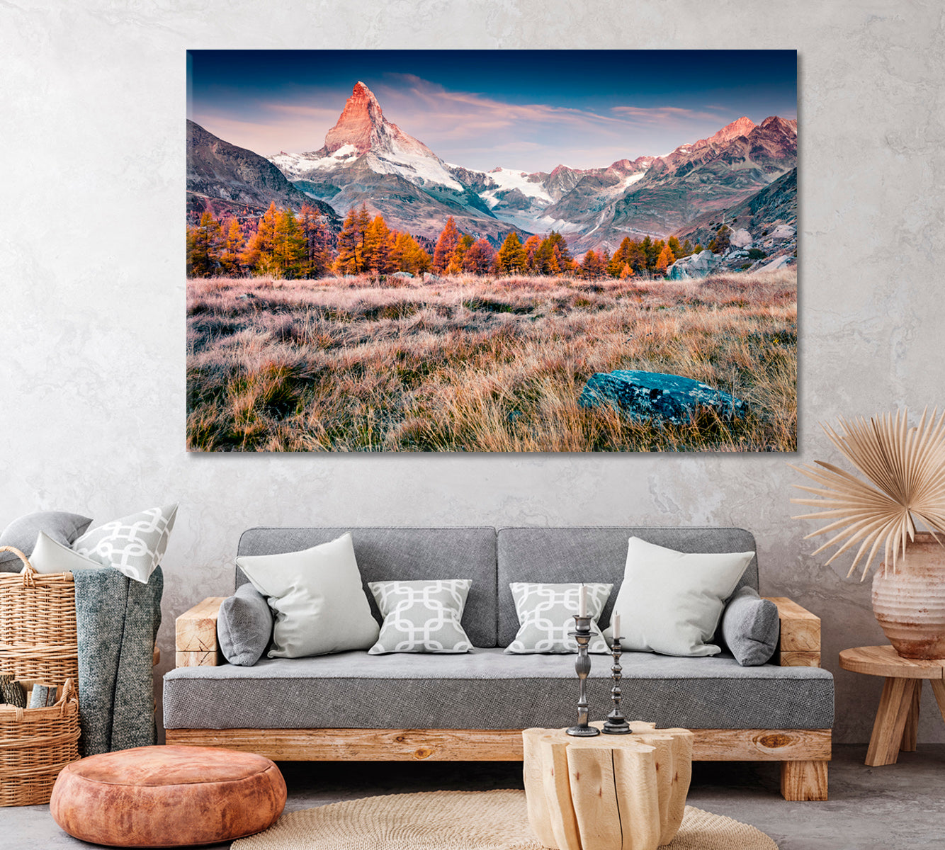 Autumn Landscape Mountain Matterhorn Swiss Alps Canvas Print ArtLexy 1 Panel 24"x16" inches 