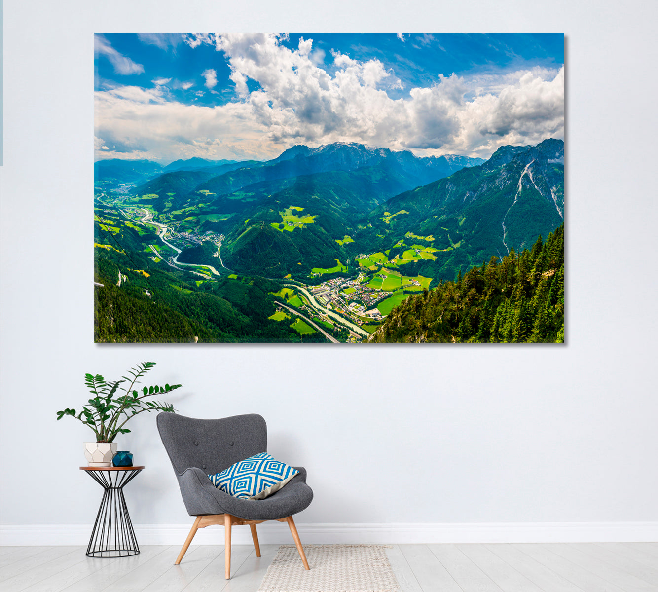 Aerial View of Werfen Village Austria Canvas Print ArtLexy 1 Panel 24"x16" inches 