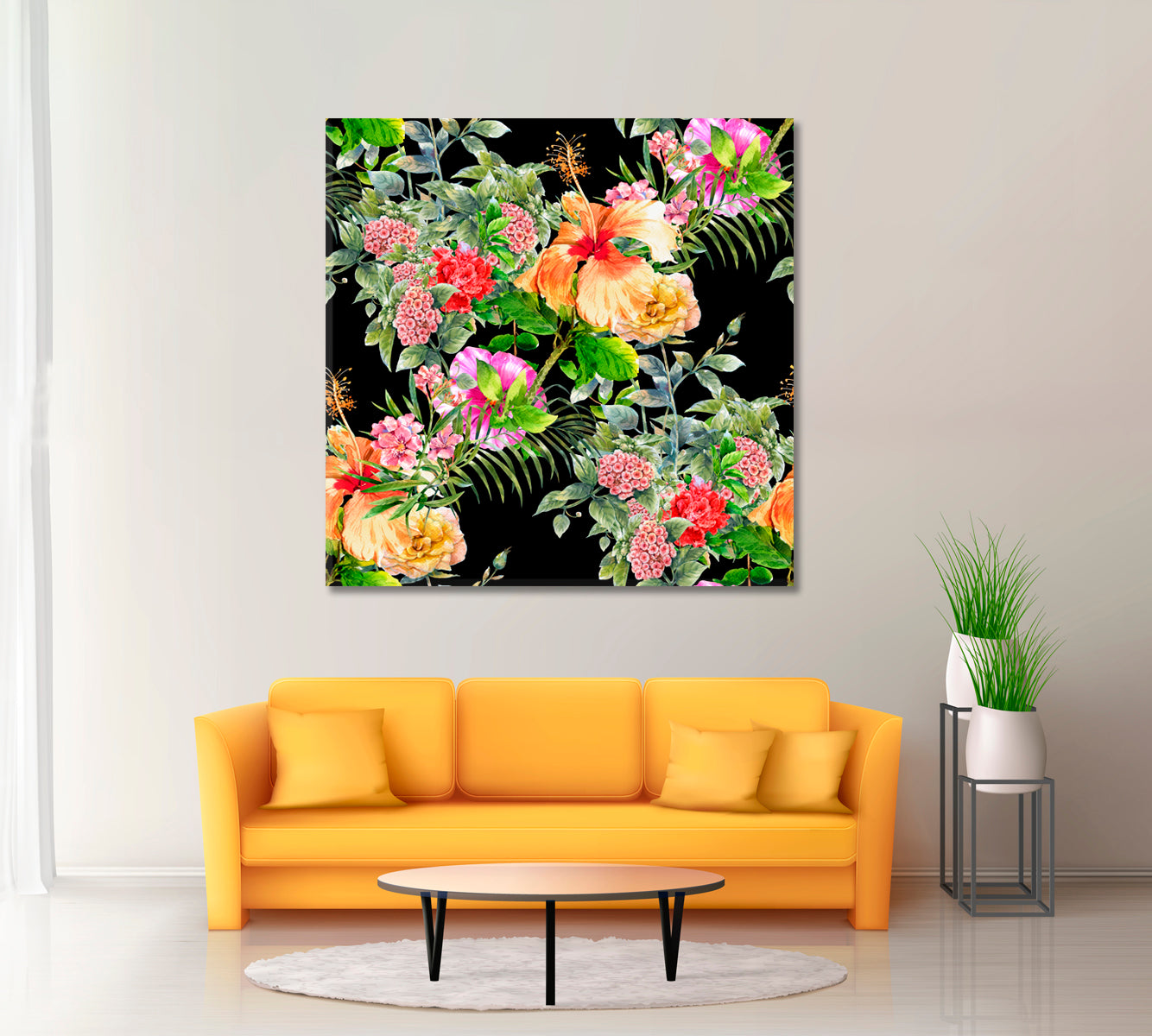 Colorful Watercolor Painting of Leaf and Flowers Canvas Print ArtLexy 1 Panel 12"x12" inches 
