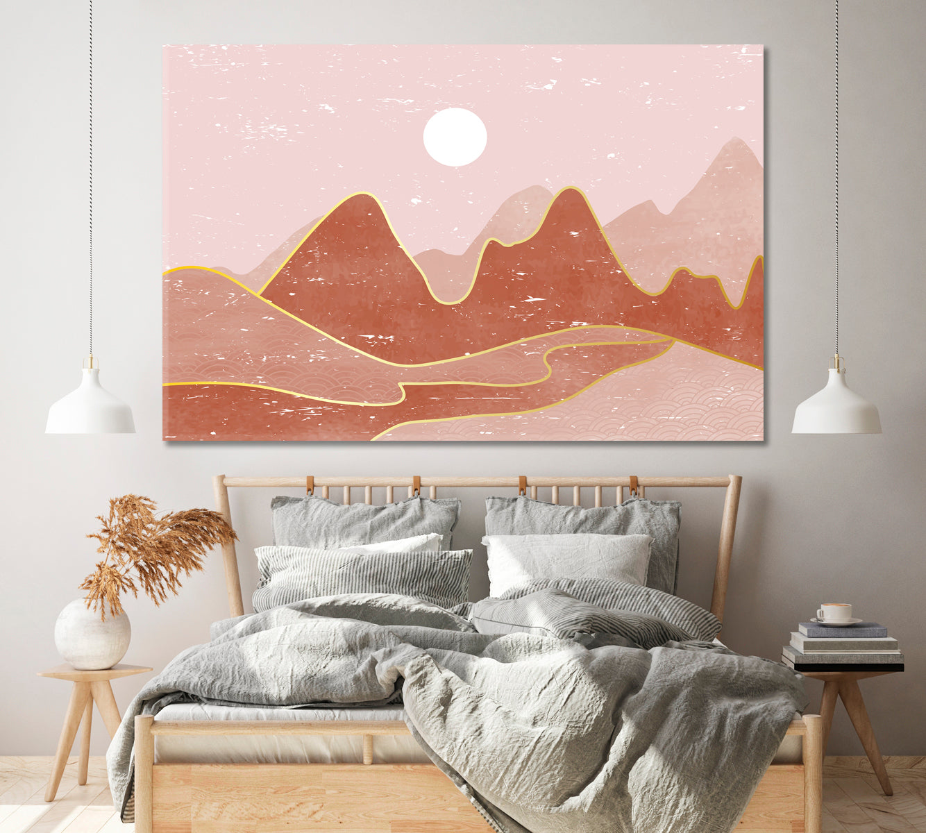 Creative Geometric Mountain Landscape Canvas Print ArtLexy 1 Panel 24"x16" inches 