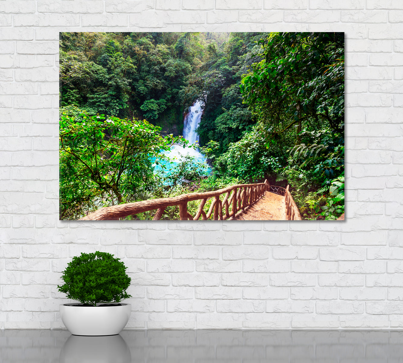 Waterfall in Rainforest of Costa Rica Canvas Print ArtLexy 1 Panel 24"x16" inches 