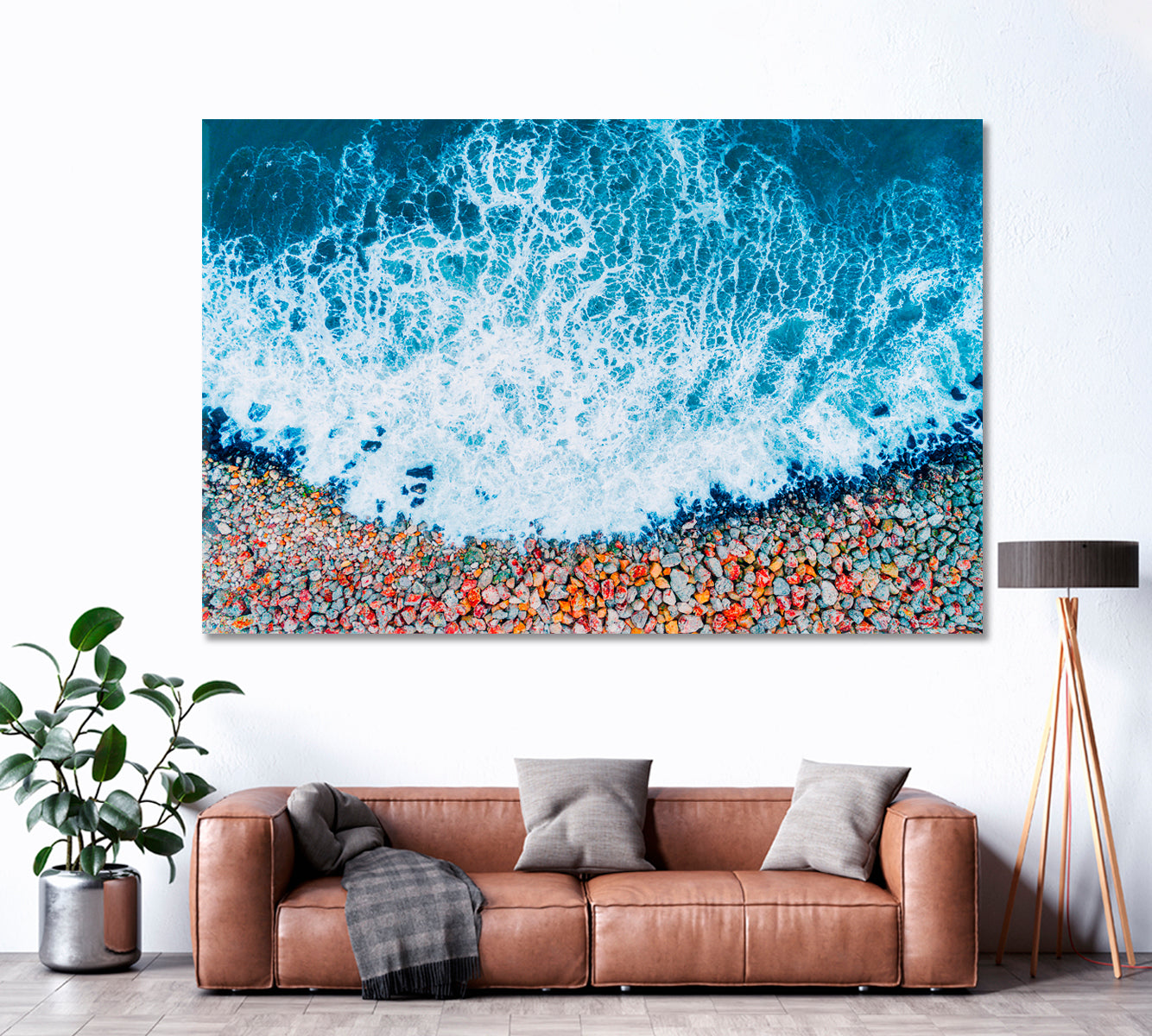Beautiful Rocky Beach with Sea Waves Canvas Print ArtLexy 1 Panel 24"x16" inches 