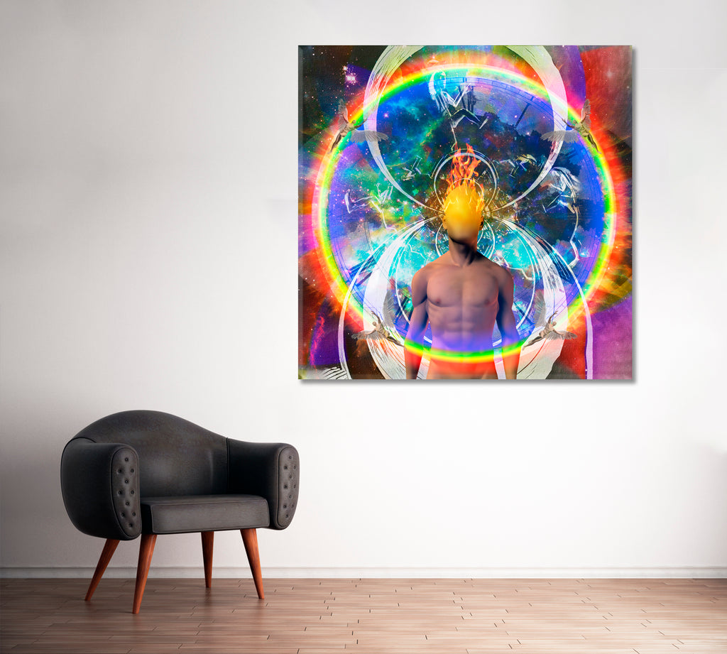 Spiritual Composition with Angels and Flaming Man Canvas Print ArtLexy 1 Panel 12"x12" inches 