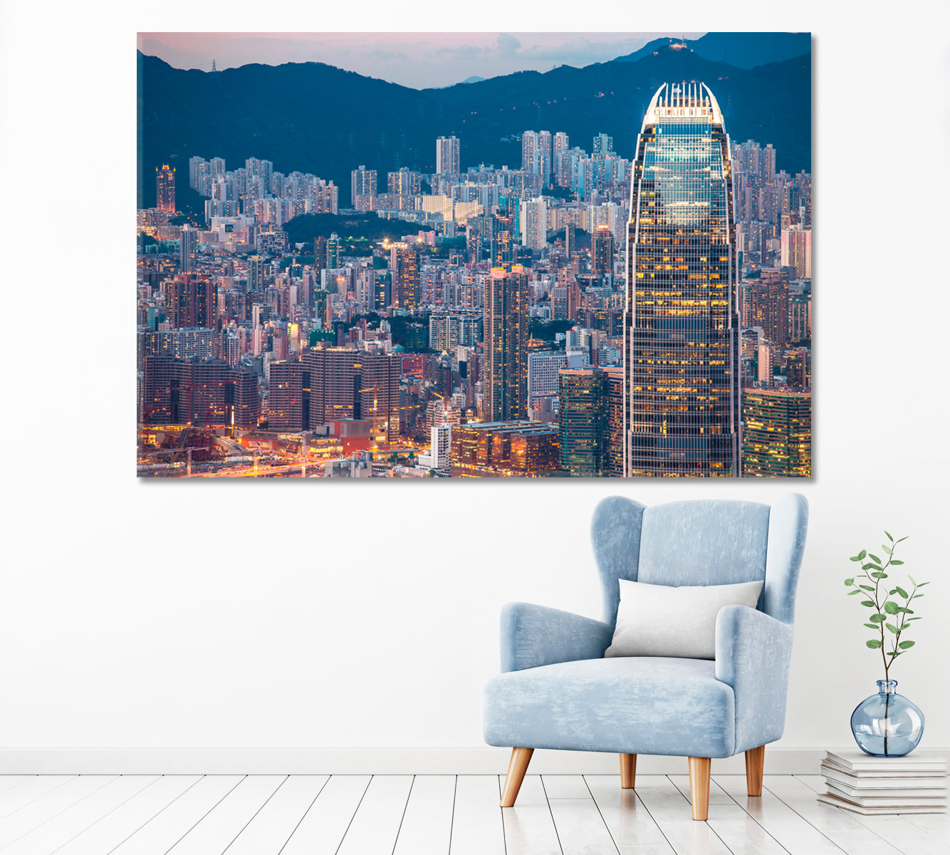 Hong Kong Skyline Canvas Print ArtLexy 1 Panel 24"x16" inches 