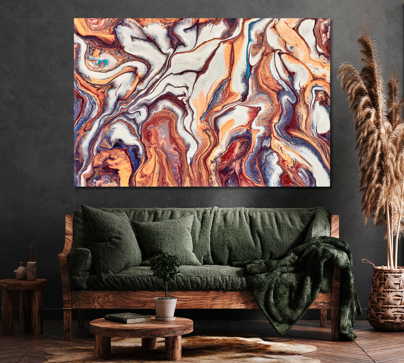 Abstract Brown Fluid Marble Canvas Print ArtLexy 1 Panel 24"x16" inches 