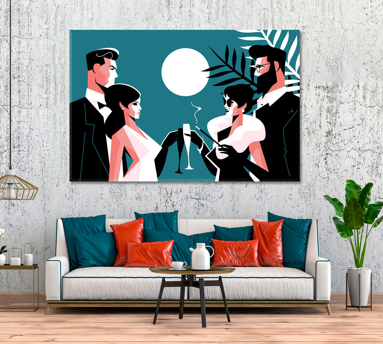 Elegant Couples at Fashion Night Party Canvas Print ArtLexy 1 Panel 24"x16" inches 