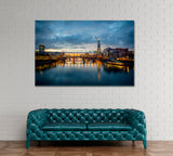 London City Skyline with River Thames at Night Canvas Print ArtLexy 1 Panel 24"x16" inches 