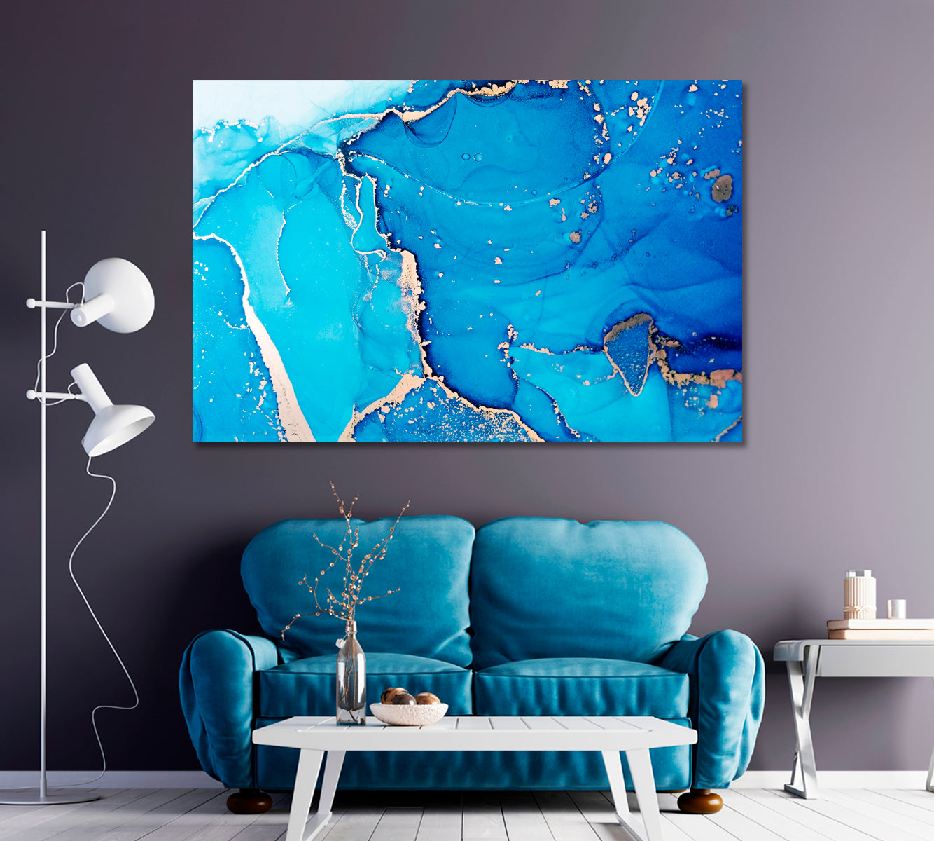 Abstract Blue Mixed Ink Pattern Canvas Print ArtLexy 1 Panel 24"x16" inches 