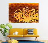 Honey Bees on Honeycomb Canvas Print ArtLexy 1 Panel 24"x16" inches 