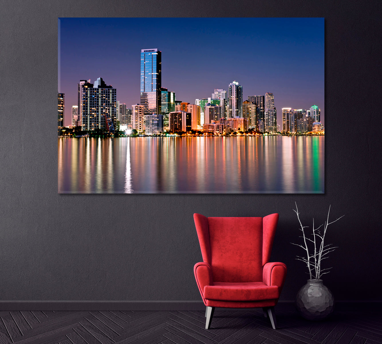 Miami along Biscayne Bay Canvas Print ArtLexy 1 Panel 24"x16" inches 