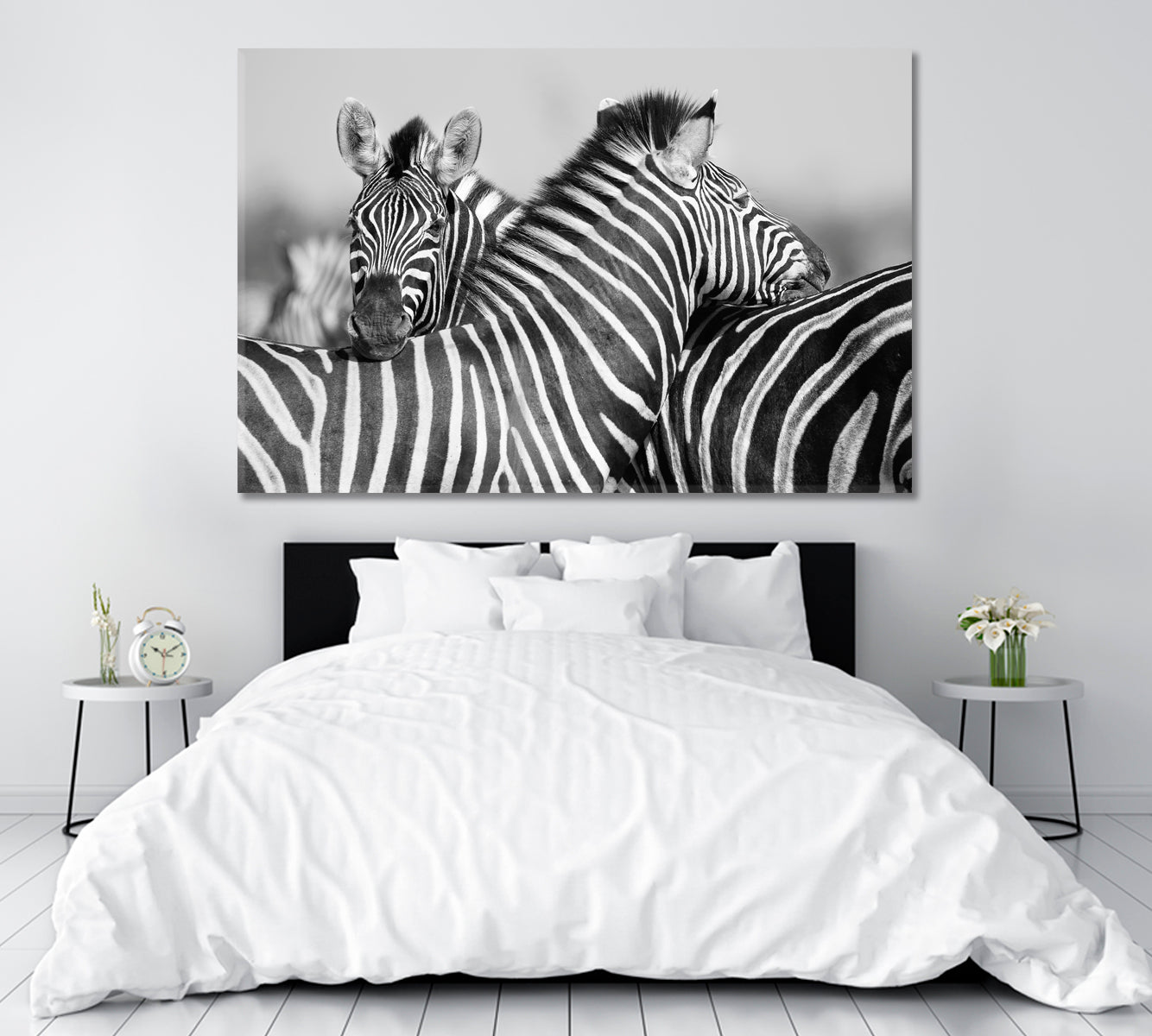 Zebra Couple in Black and White Canvas Print ArtLexy   