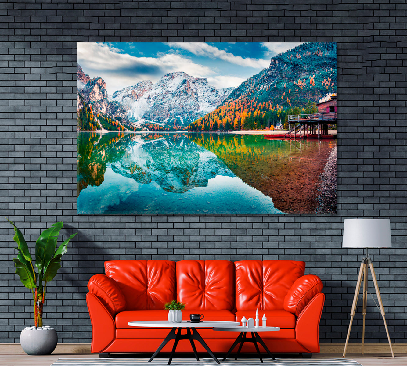 Braies Lake with Seekofel Mount Italian Alps Canvas Print ArtLexy 1 Panel 24"x16" inches 