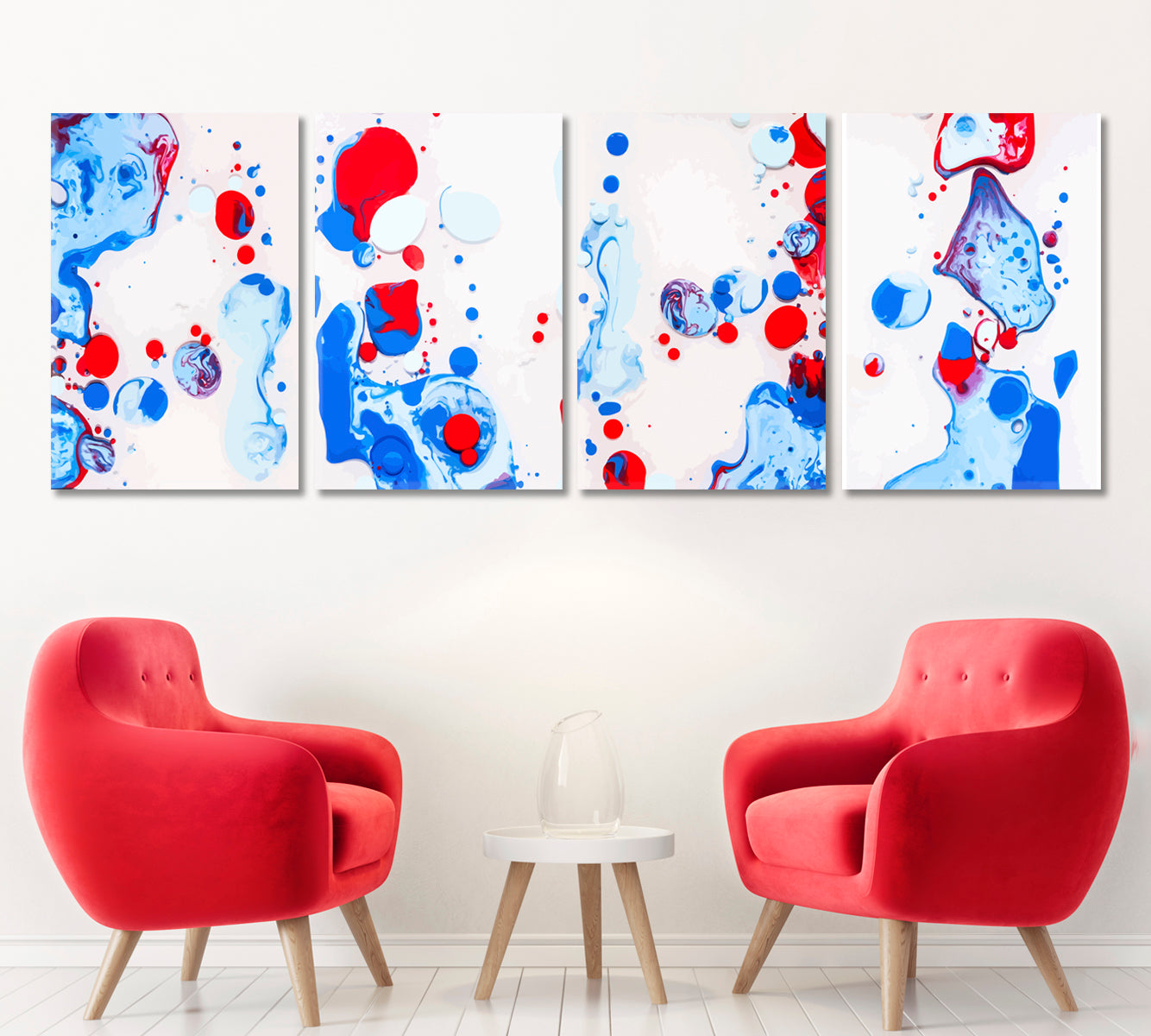 Set of 4 Vertical Creative Blue & Red Bubbles Canvas Print ArtLexy 4 Panels 64”x24” inches 