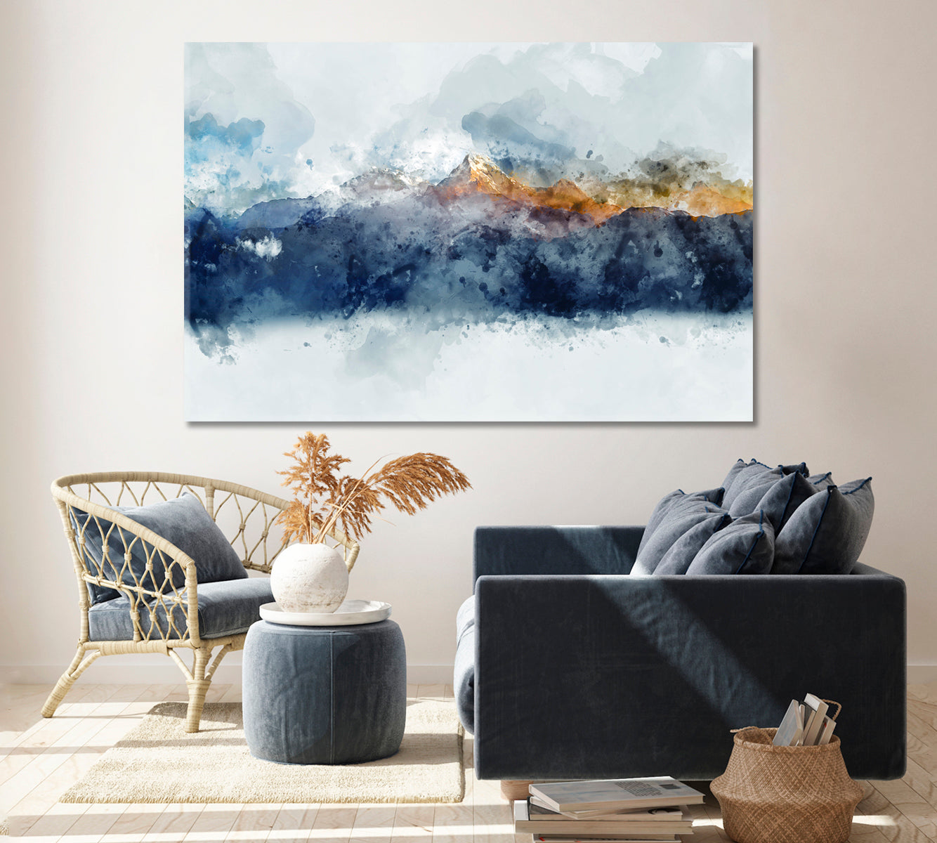 Abstract Watercolor Mountain Range Canvas Print ArtLexy 1 Panel 24"x16" inches 