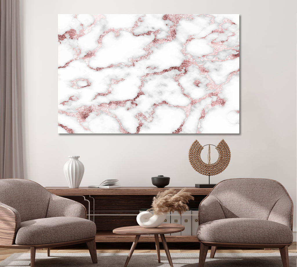 Elegant White Marble with Rose Gold Veins Canvas Print ArtLexy 1 Panel 24"x16" inches 