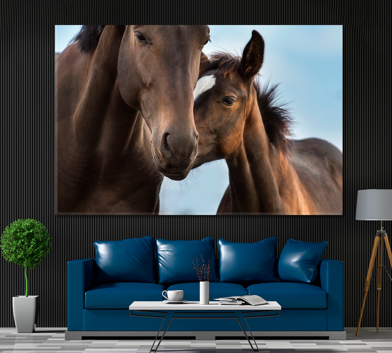 Mare with Foal Portrait Canvas Print ArtLexy 1 Panel 24"x16" inches 